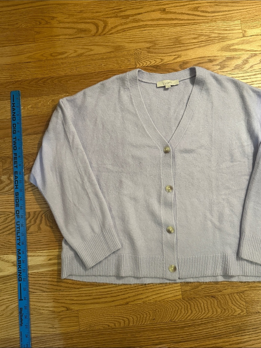 LOFT Lavender V-Neck Button Front Cardigan - Picture 3 of 3